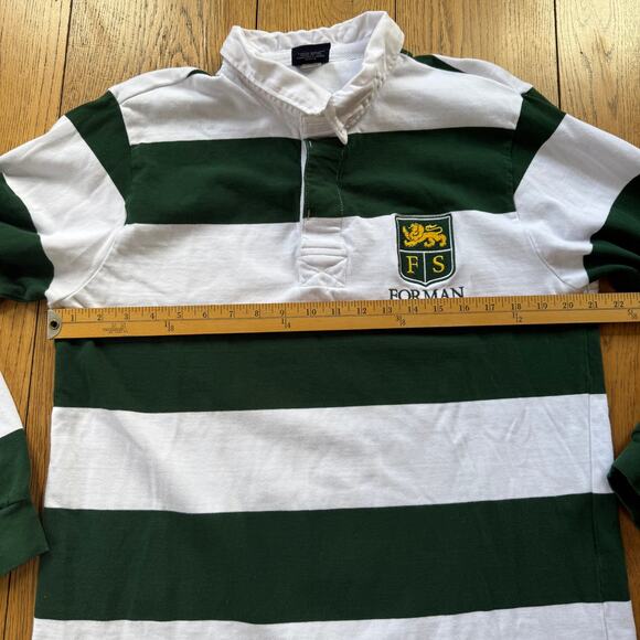 Striped Cotton Rugby Shirt Men L Prep School Green White Cotton Private School - Picture 5 of 7